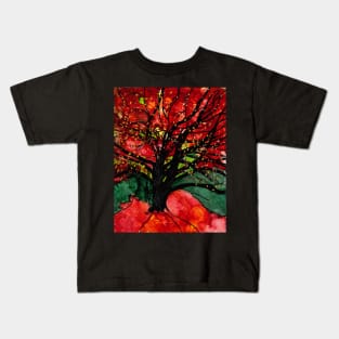 Blazing Red Orange Autumn Tree Kids T-Shirt